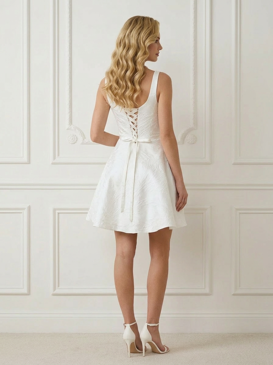  White A-Line with Pockets Floral Jacquard Wedding Dress